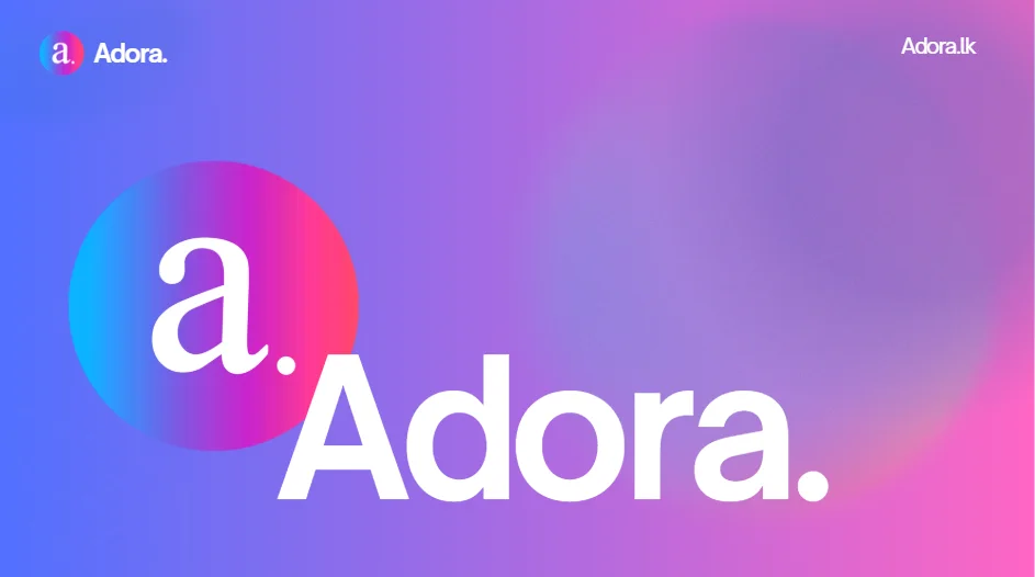 Adora Media brand application board showing the logo on gradient ground